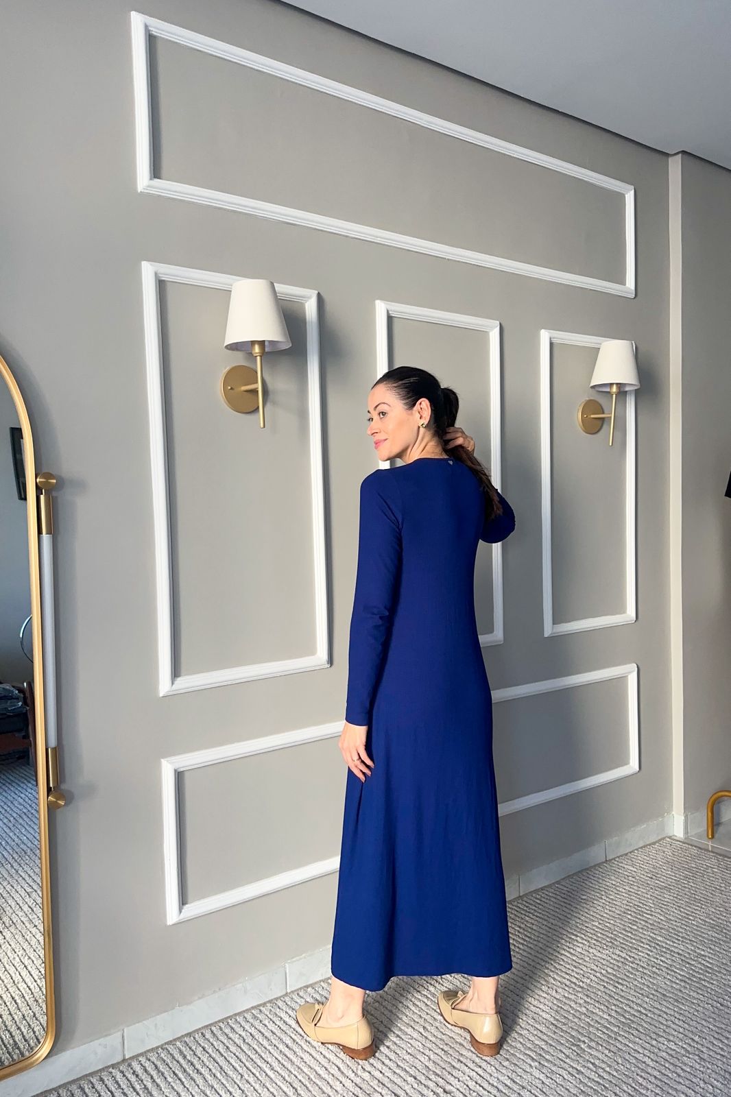 Vestido Canelado Manga Longa