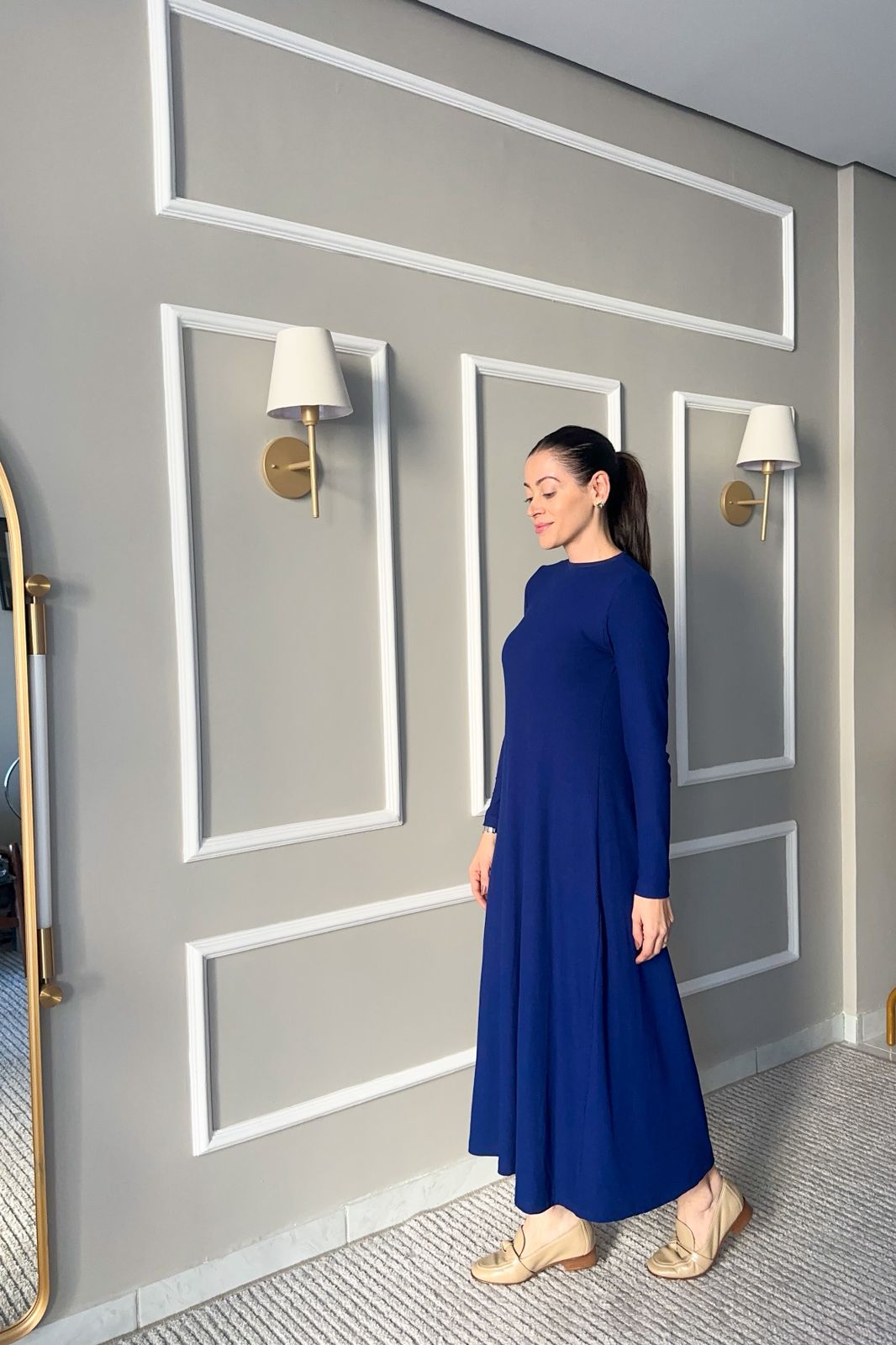 Vestido Canelado Manga Longa