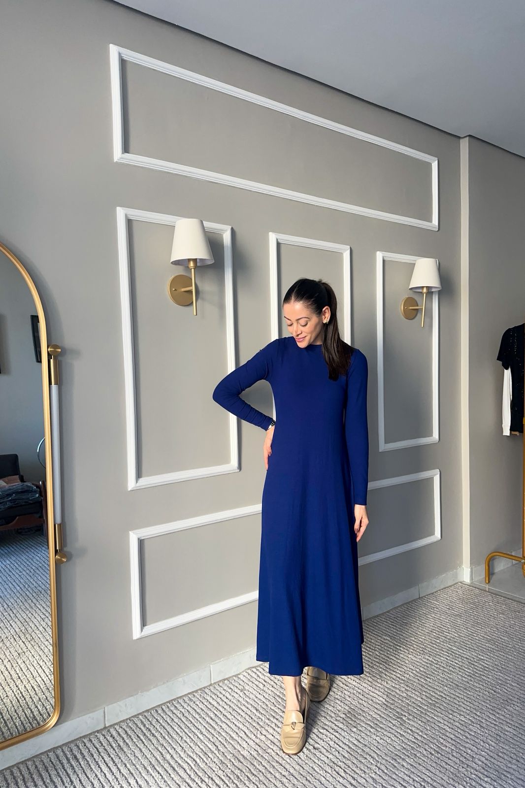 Vestido Canelado Manga Longa