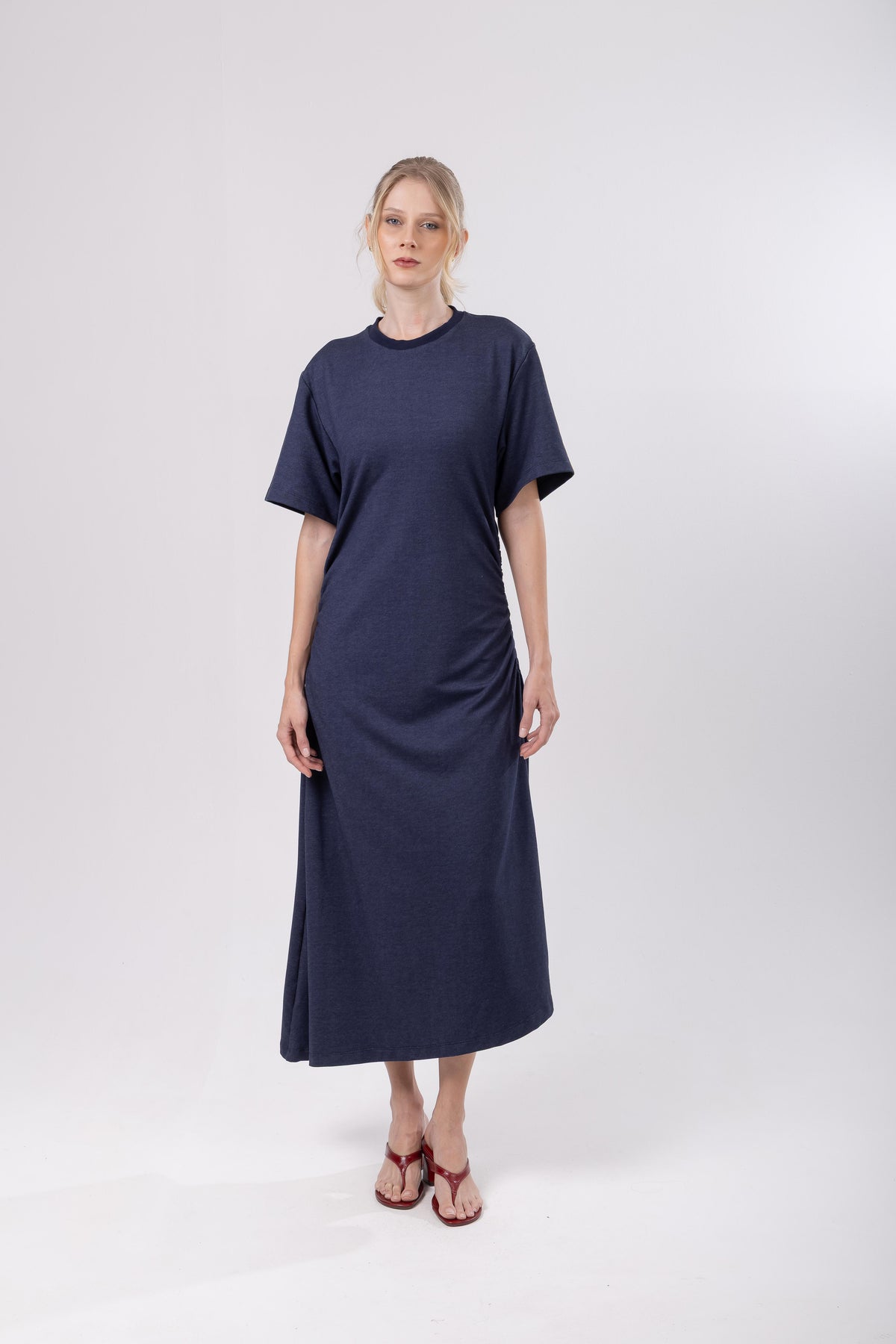 Vestido Drapeado Denim Moletom