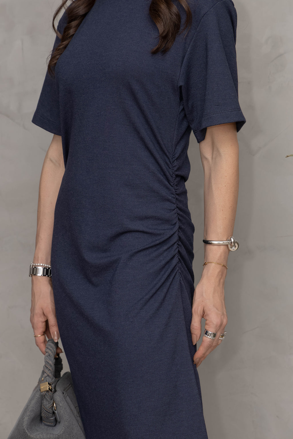 Vestido Drapeado Denim Moletom