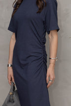 Vestido Drapeado Denim Moletom