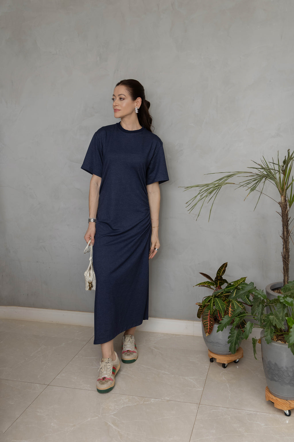 Vestido Drapeado Denim Moletom