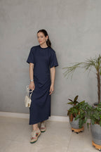 Vestido Drapeado Denim Moletom