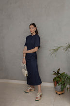 Vestido Drapeado Denim Moletom