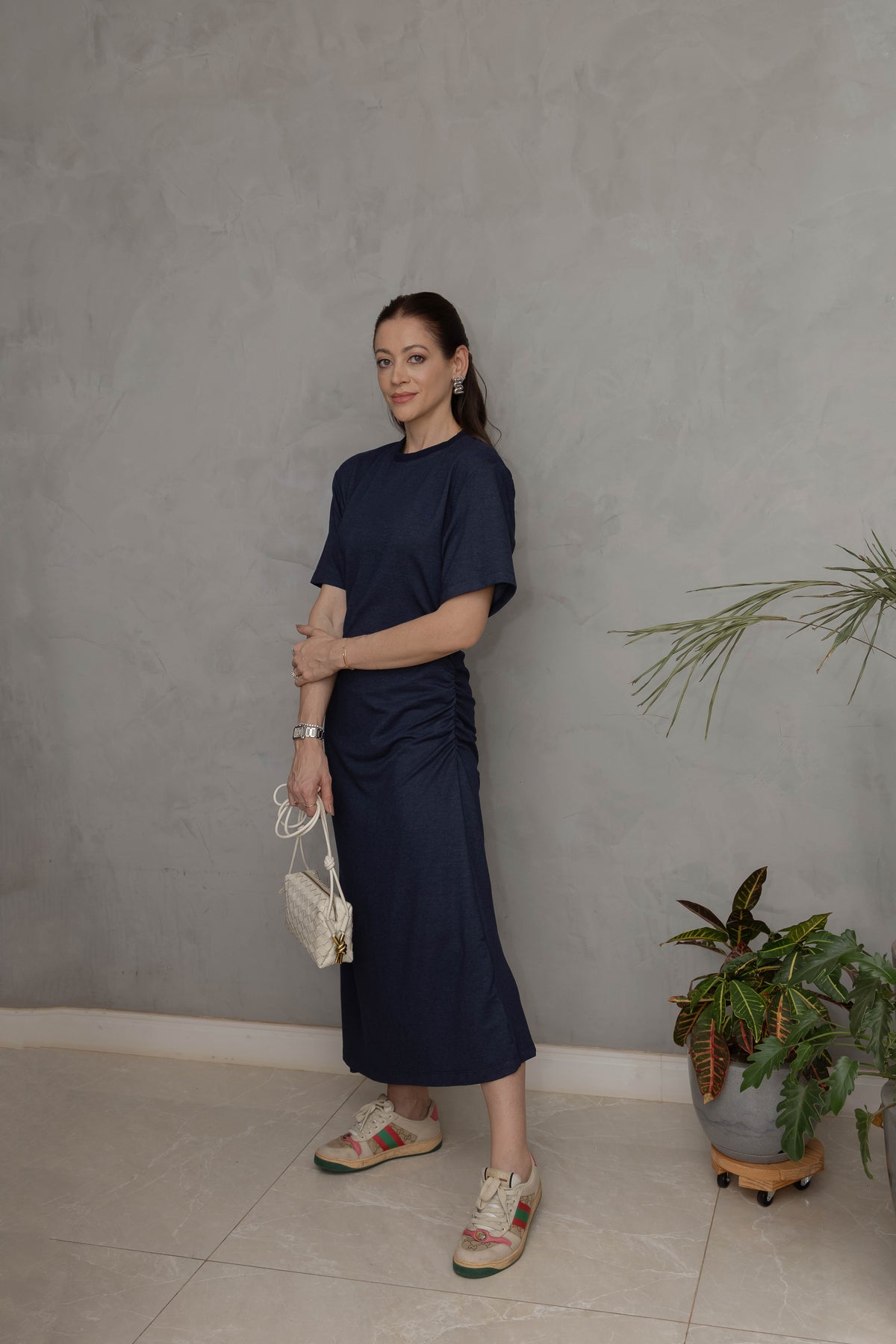 Vestido Drapeado Denim Moletom