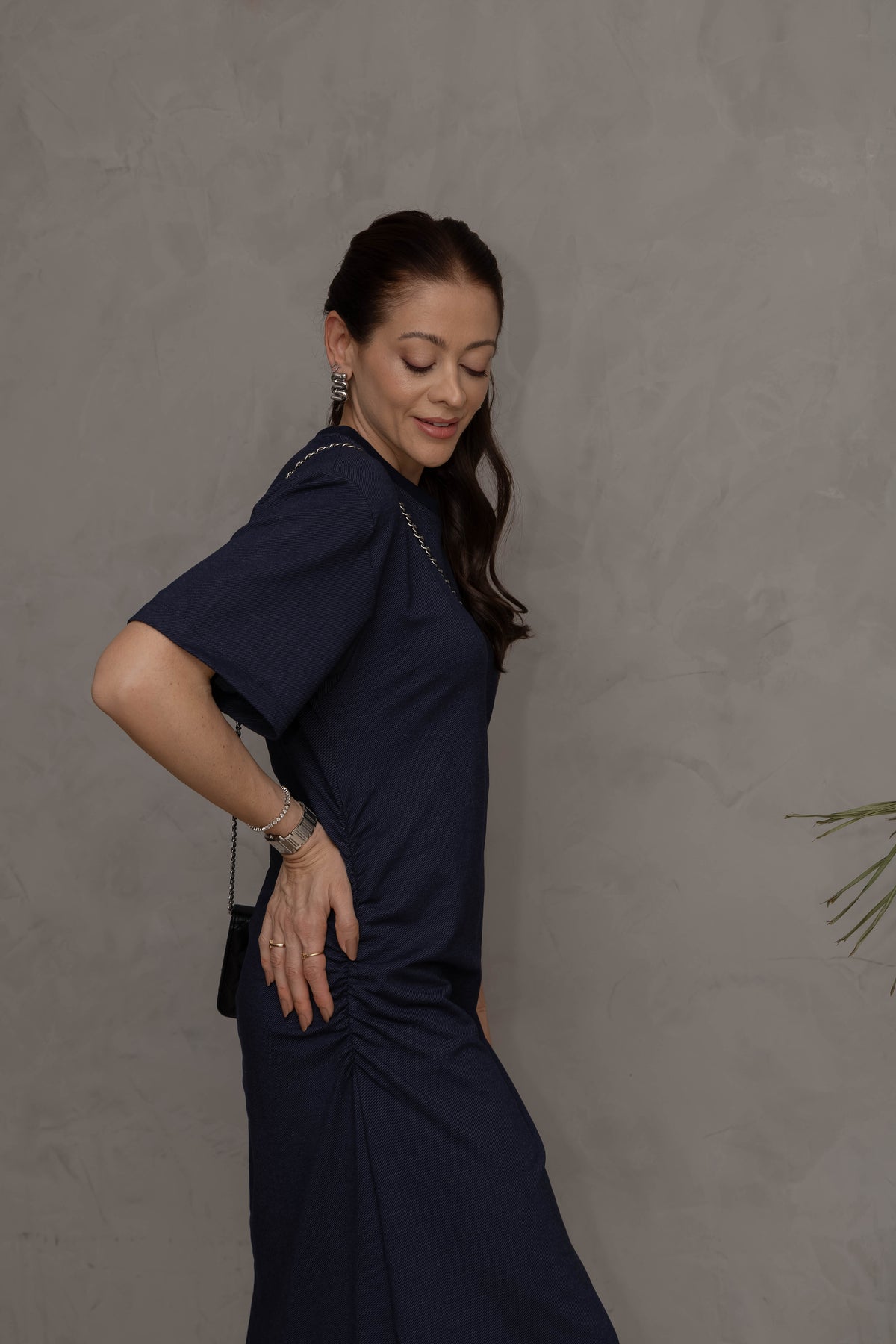 Vestido Drapeado Denim Moletom
