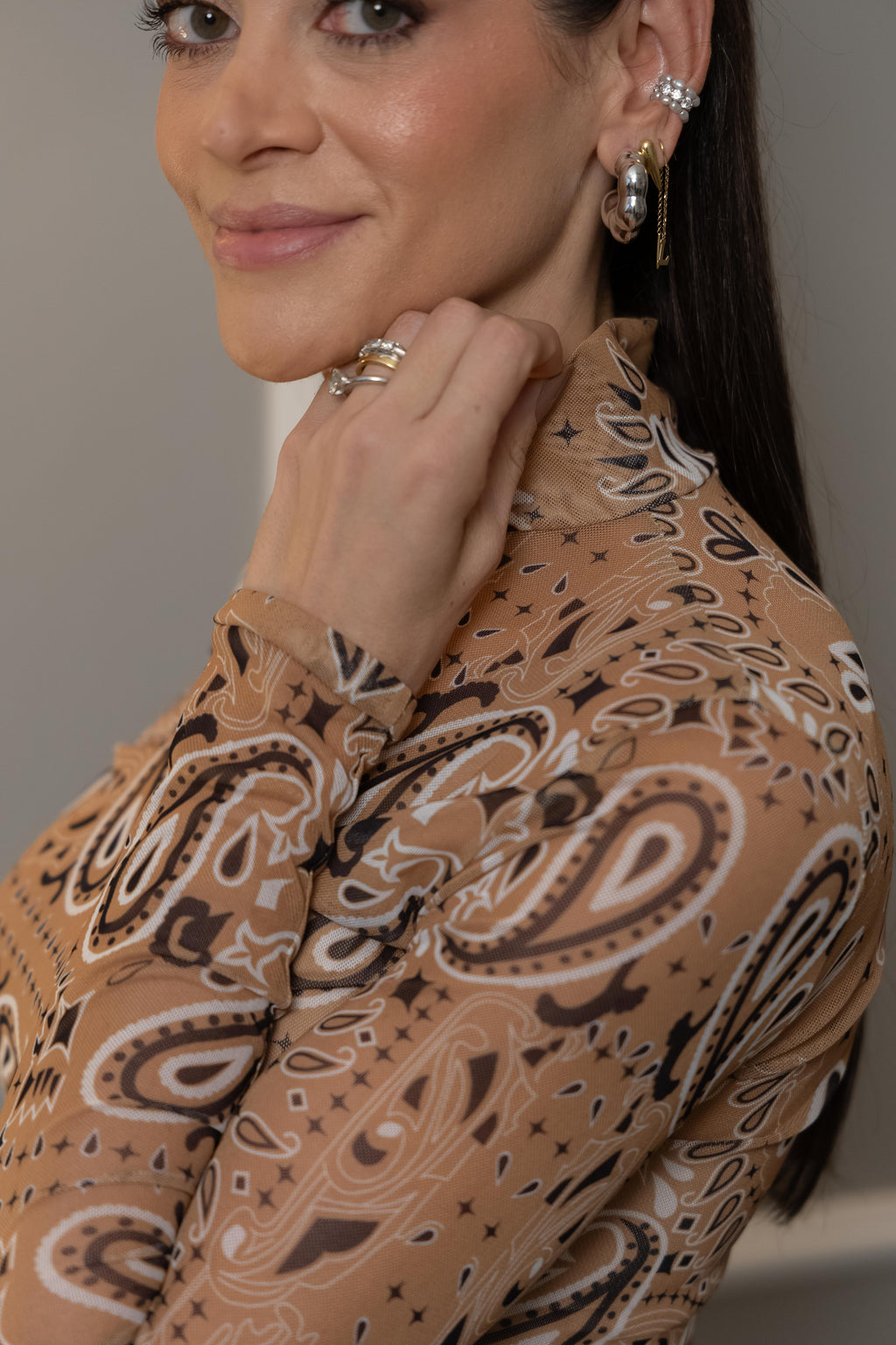 Blusa Tule Estampada Manga Longa