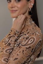 Blusa Tule Estampada Manga Longa