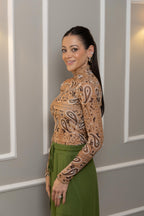 Blusa Tule Estampada Manga Longa