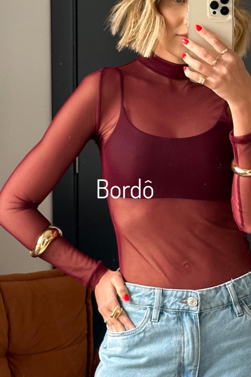 Blusa Tule Manga Longa