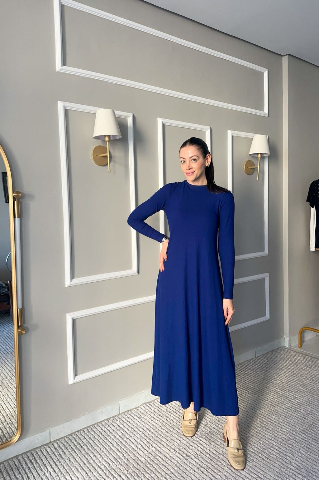 Vestido Canelado Manga Longa